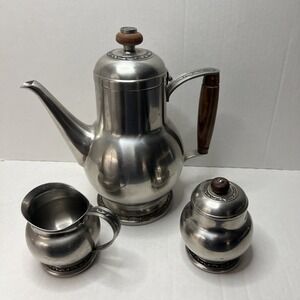 Vintage Oneida 18/8 Stainless Coffee Tea Pot 4 Pc Service Set‎ Creamer Sugar MCM